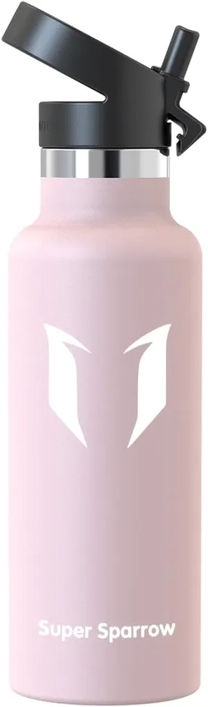 Super Sparrow Water Bottle Insulated - 17 Oz / 25 Oz / 32 Oz - Standard Mouth FlipFlow Flask - BPA Free, Leak Proof Drink Bottle- Ergonomic Straw Water Bottle for Work, Gym, Travel, Sports, Outdoor