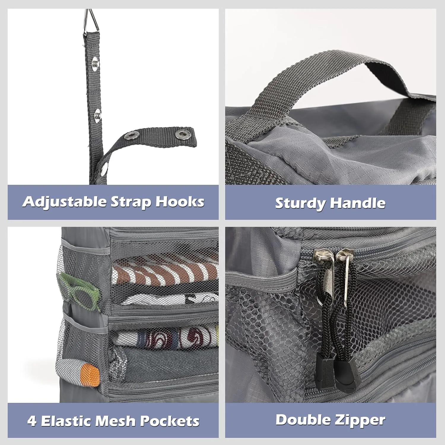 Surblue Travel Hanging Luggage Organizer Portable Suitcase Closet Organizer Multiple Compartments Collapsible Compression Packing Cubes Shelf, LightGray, M