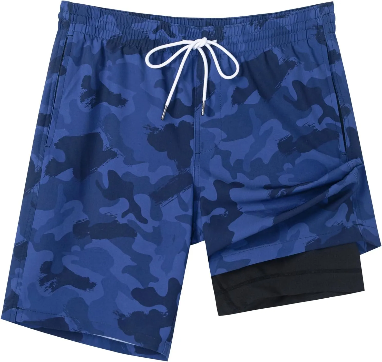 SURF CUZ 9" Mens Swim Trunks with Compression Liner Swimming Shorts 2 in 1 Stretch Quick Dry Zipper Pockets