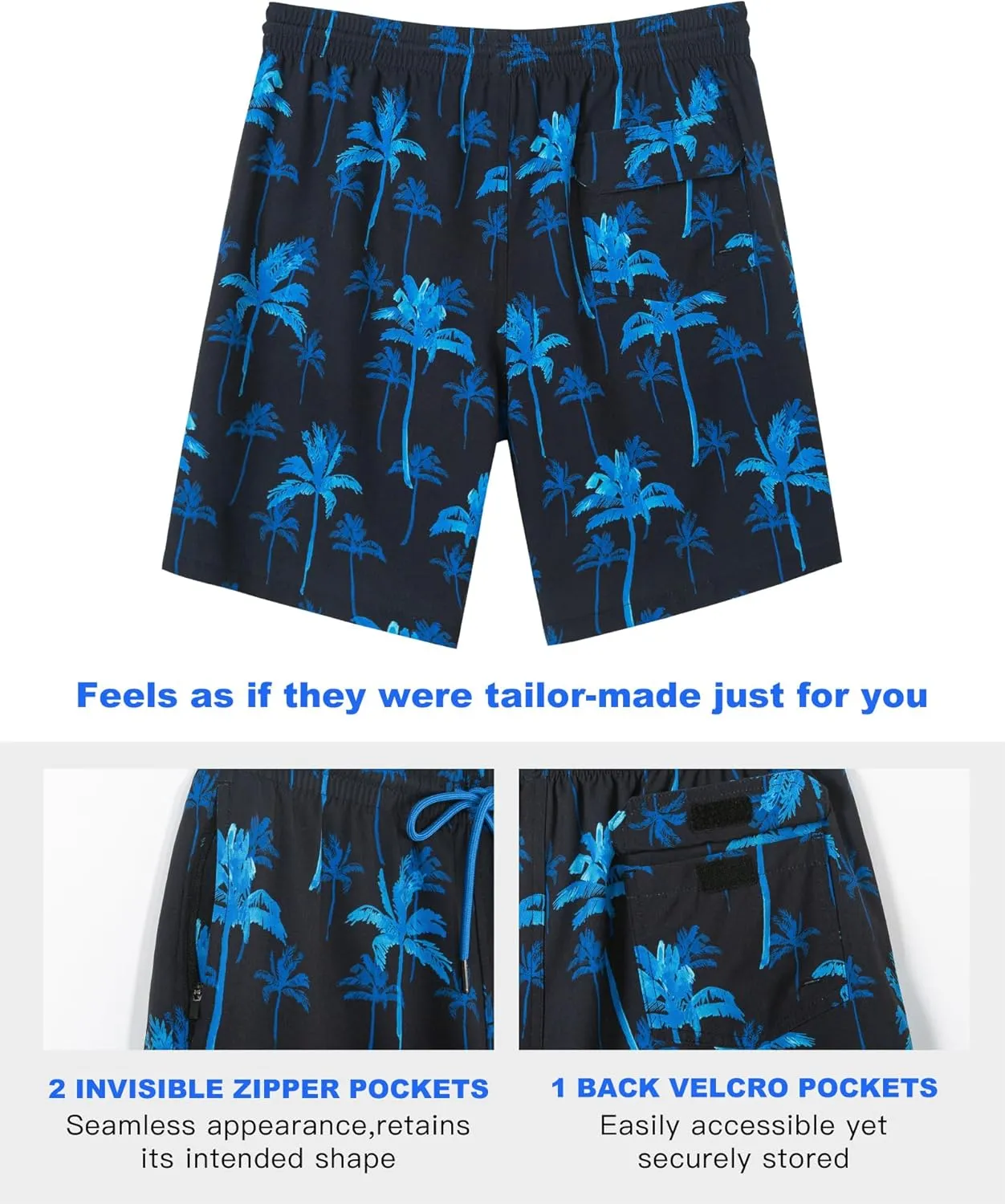 SURF CUZ 9" Mens Swim Trunks with Compression Liner Swimming Shorts 2 in 1 Stretch Quick Dry Zipper Pockets