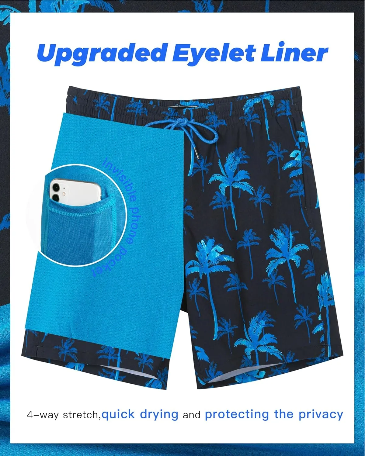 SURF CUZ 9" Mens Swim Trunks with Compression Liner Swimming Shorts 2 in 1 Stretch Quick Dry Zipper Pockets