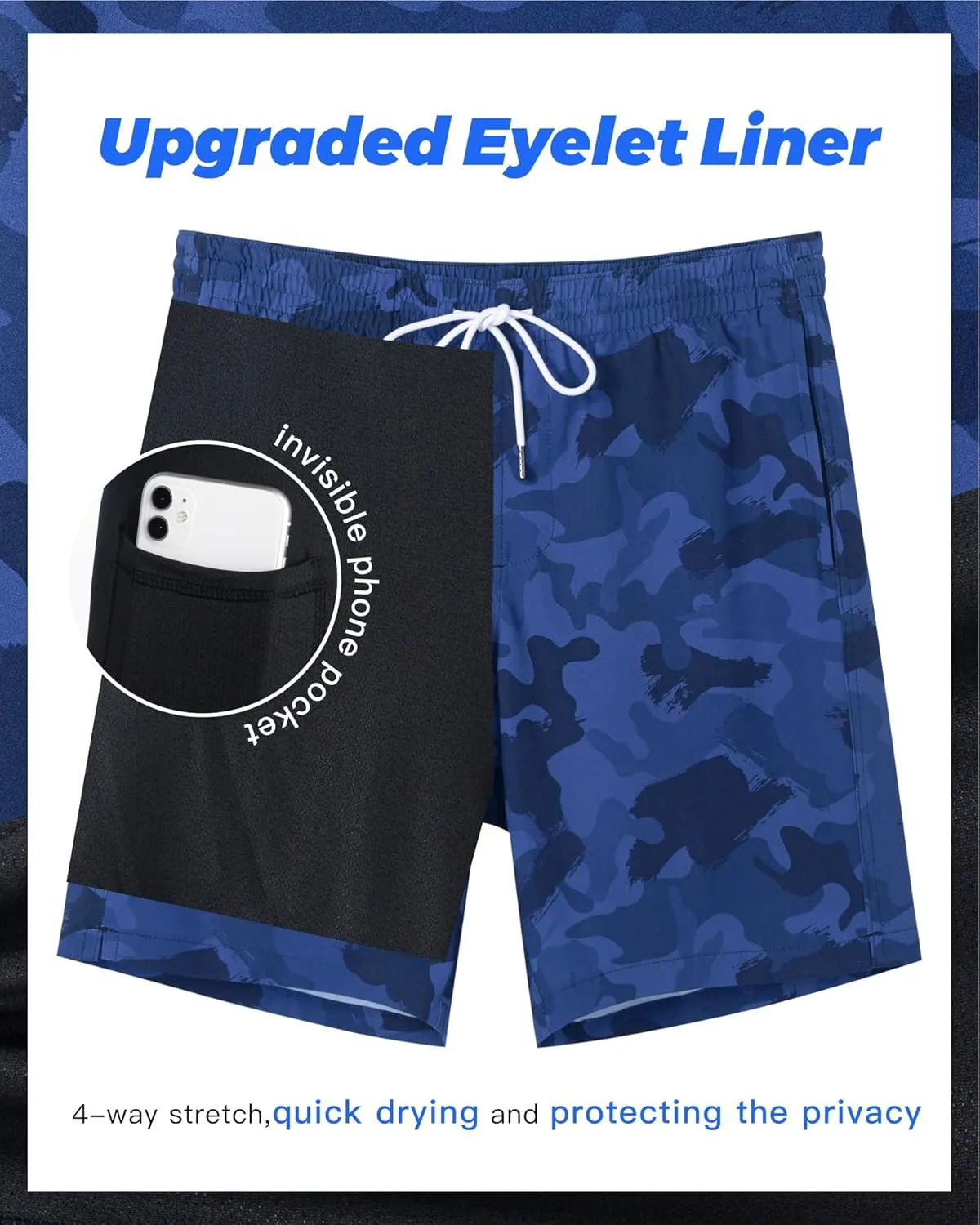 SURF CUZ 9" Mens Swim Trunks with Compression Liner Swimming Shorts 2 in 1 Stretch Quick Dry Zipper Pockets