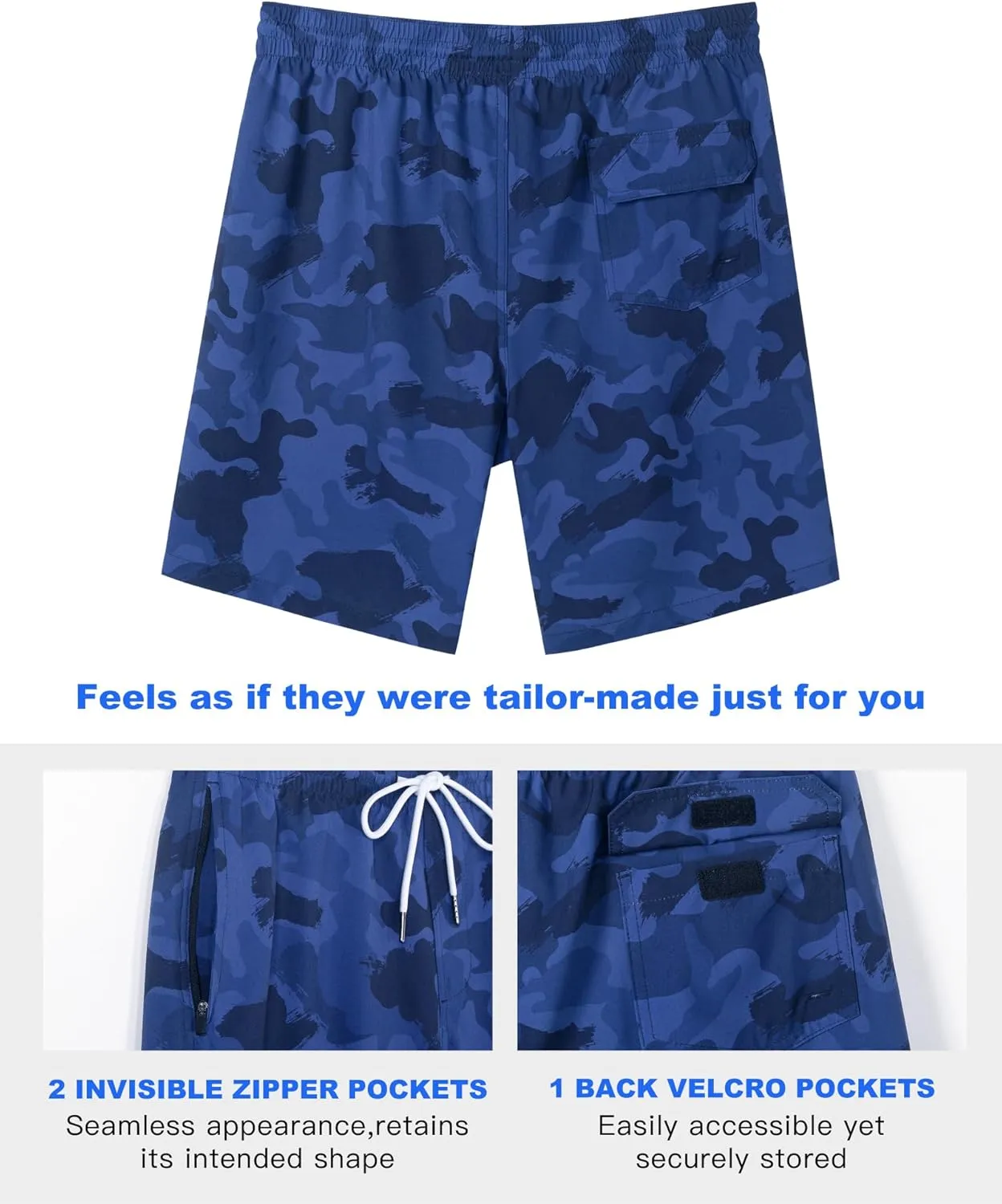 SURF CUZ 9" Mens Swim Trunks with Compression Liner Swimming Shorts 2 in 1 Stretch Quick Dry Zipper Pockets