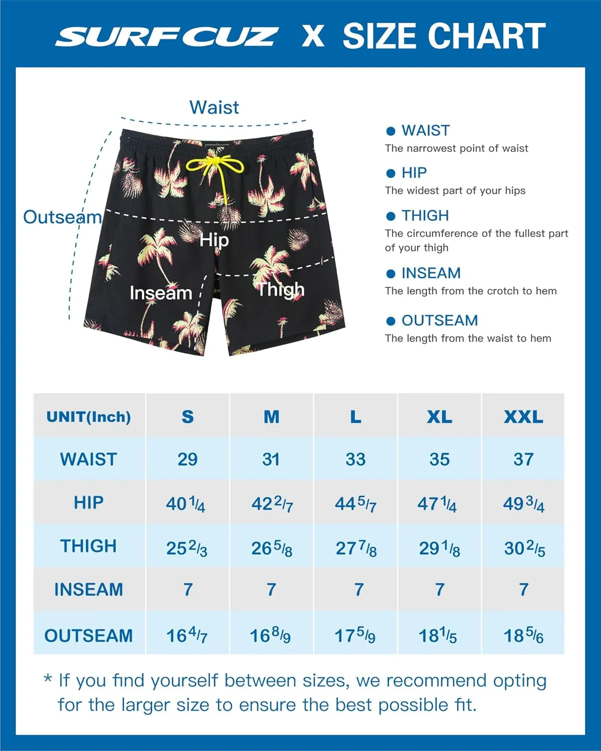 SURF CUZ Mens Swim Trunks with Compression Liner Quick Dry Swim Shorts 7" Swimming Trunks Stretch Bathing Suit 7 Inch