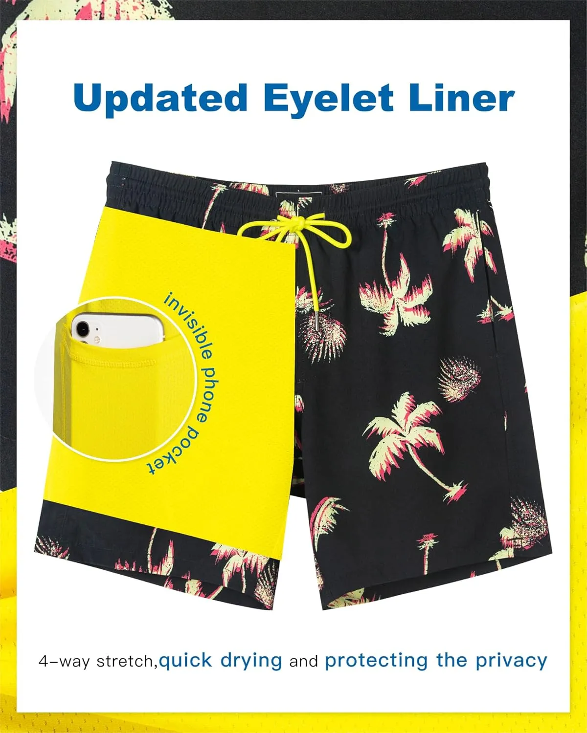 SURF CUZ Mens Swim Trunks with Compression Liner Quick Dry Swim Shorts 7" Swimming Trunks Stretch Bathing Suit 7 Inch