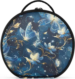 Surrealism Fairies Butterfly Electric Blue Gold Makeup Bag Travel-Size Accessories Large Cosmetic Travel Bags For Women with adjustable dividers 11 IN