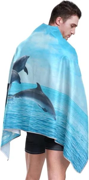 susiyo Beach Towel, 31x71 inch Dolphins Jumping Out of Sea Quick Dry Towels for Beach Bath Pool Gym