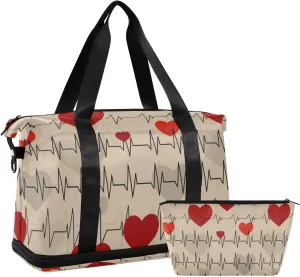 susiyo Heart Rhythms Duffle Bag for Wet Dry Shoe Pocket Gym Yoga Bag Durable Compression Straps & Handles Weekender Overnight Bag for Travel Sports Women Men