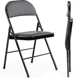 Sweetcrispy Folding Chair 2 Pack, Leather Padded Folding Chairs, Sturdy Metal Foldable Chairs, Easy to Use and Store, Outdoor and Indoor, for Home, Office, Party, Comfy, Black