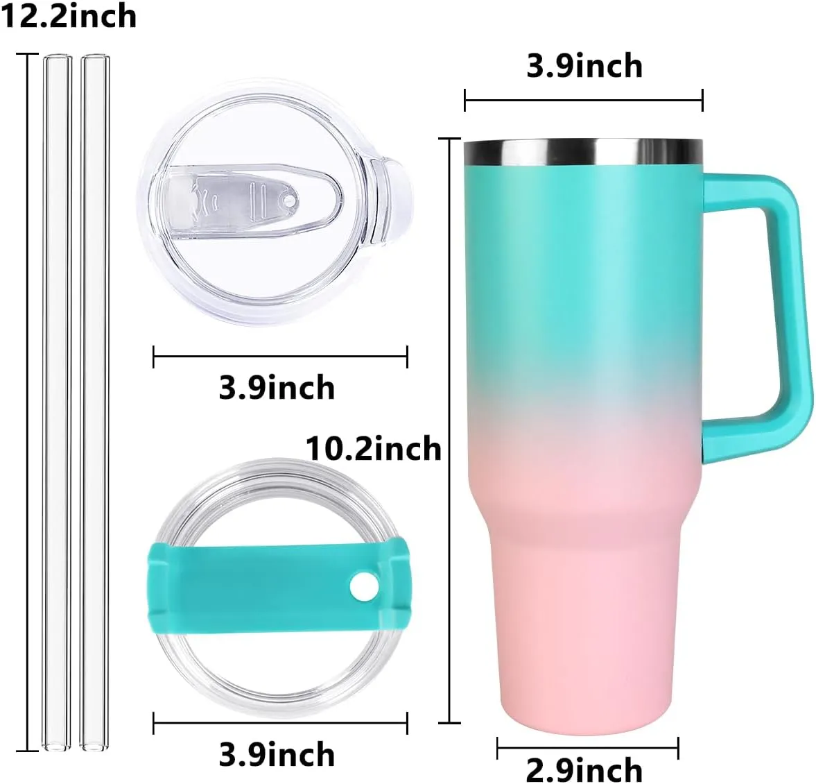 SYACOT 40 oz Tumbler with Handle and Straw Stainless Steel Insulated Tumbler Leak Proof Lid and Straw Lid Reusable Travel Mug Coffee Mug Cup Dishwasher Safe Keep Drinks Cold and Hot (Bubble Gum)
