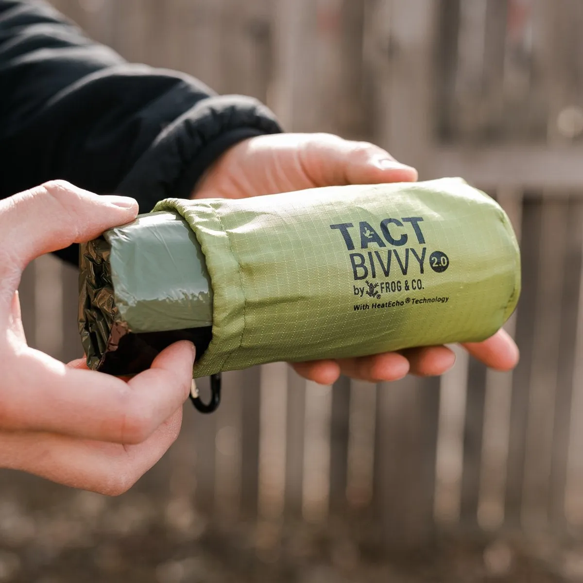 Tact Bivvy® 2.0 Emergency Sleeping Bag w/ HeatEcho®  Technology, Paratinder, & Whistle by Frog & CO