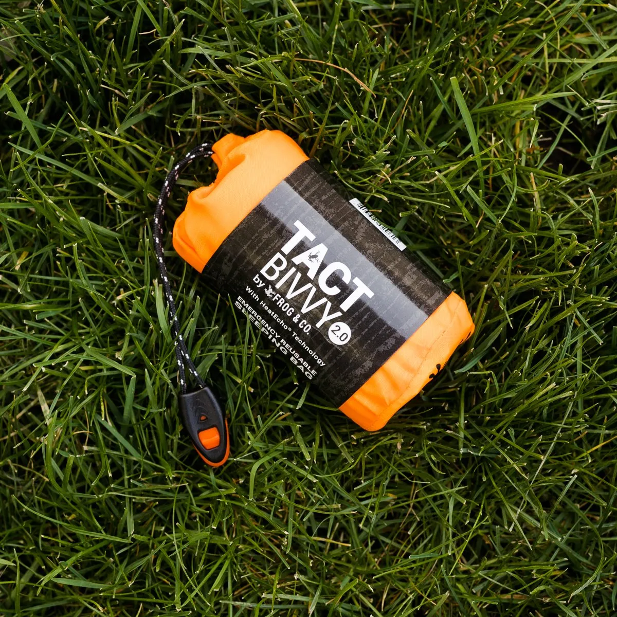 Tact Bivvy® 2.0 Emergency Sleeping Bag w/ HeatEcho®  Technology, Paratinder, & Whistle by Frog & CO