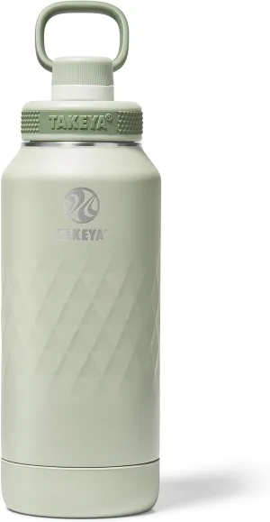 Takeya Sport 32 oz Triple-Insulated Stainless Steel Water Bottle, Spout Lid – Leakproof, Sweatproof, BPA-Free, Keeps Drinks Cold 36 Hrs, Hot 14 Hrs – Eucalyptus