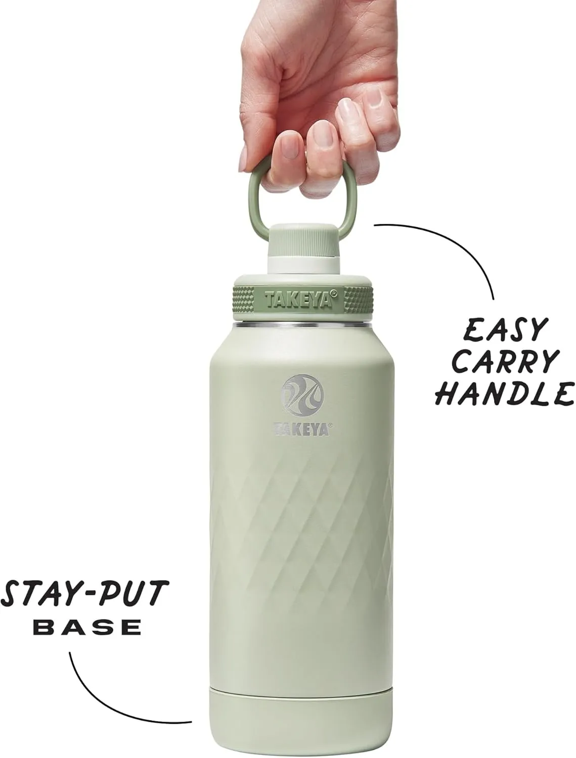 Takeya Sport 32 oz Triple-Insulated Stainless Steel Water Bottle, Spout Lid – Leakproof, Sweatproof, BPA-Free, Keeps Drinks Cold 36 Hrs, Hot 14 Hrs – Eucalyptus