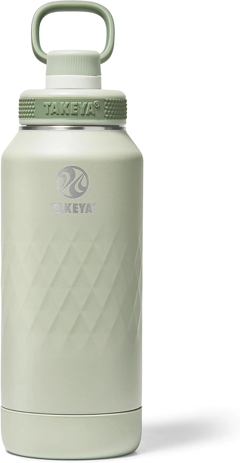 Takeya Sport 32 oz Triple-Insulated Stainless Steel Water Bottle, Spout Lid – Leakproof, Sweatproof, BPA-Free, Keeps Drinks Cold 36 Hrs, Hot 14 Hrs – Eucalyptus