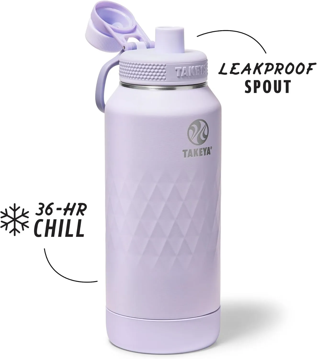 Takeya Sport 32 oz Triple-Insulated Stainless Steel Water Bottle, Spout Lid – Leakproof, Sweatproof, BPA-Free, Keeps Drinks Cold 36 Hrs, Hot 14 Hrs – Moonlight