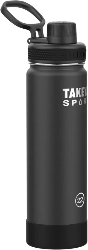 Takeya Sports Water Bottle with Spout Lid - Bottle with Triple Stainless Steel Insulation - Dishwasher Safe & BPA-Free - Bottle with Ice-Blocking Spout Lid & Removable Bumper - 22 oz, Grand Slam Black