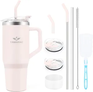Tamarac 40 oz Tumbler With Handle and Straw Lid Double Wall Vacuum Reusable Stainless Steel Insulated Water Bottle Travel Mug Cup Gifts for Women Men Keeps Cold for 34 Hours or Hot for 12 Hour