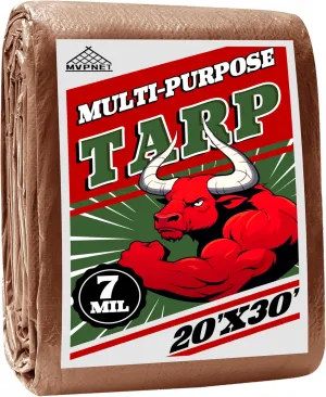 Tarp 20x30 ft 100% Waterproof 7mil Durable Grommets and Reinforced Edges,Uv Resistant,Green/Brown Tarp,Emergency Rain Shelter,Outdoor Cover and Camping Use -by MVPNET