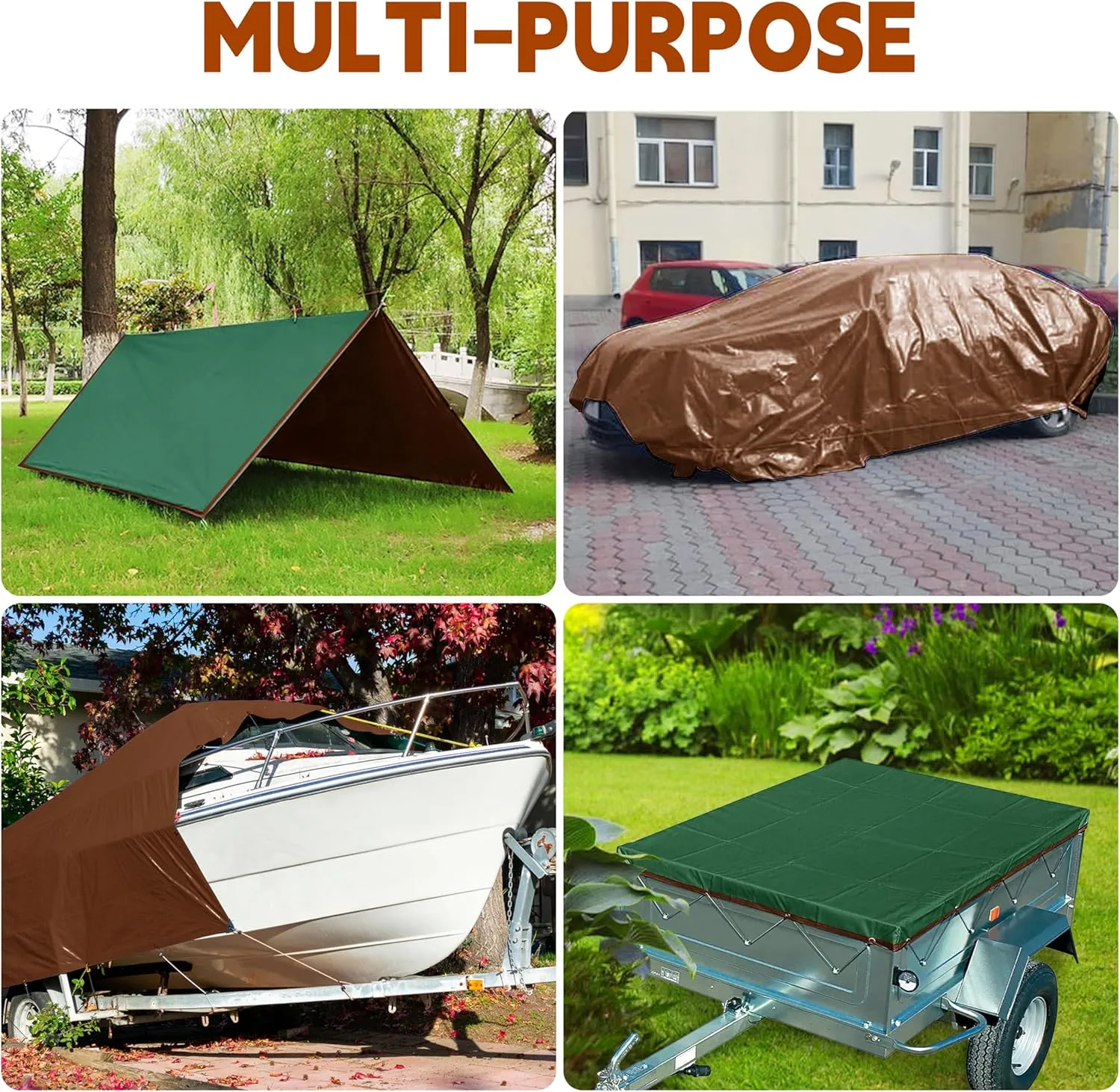 Tarp 20x30 ft 100% Waterproof 7mil Durable Grommets and Reinforced Edges,Uv Resistant,Green/Brown Tarp,Emergency Rain Shelter,Outdoor Cover and Camping Use -by MVPNET