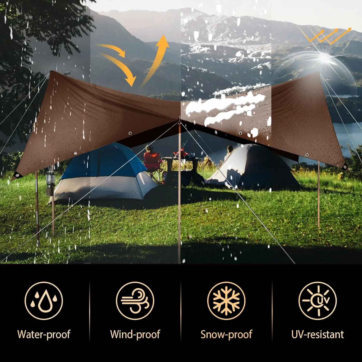 Tarp 8x10 ft Super Heavy Duty 16mil 100% Waterproof,Uv Resistant,High Durability Multipurpose Brown Tarp Suitable for Courtyards, Cars, Camping, Gardens, Pet Nests -by MVPNET