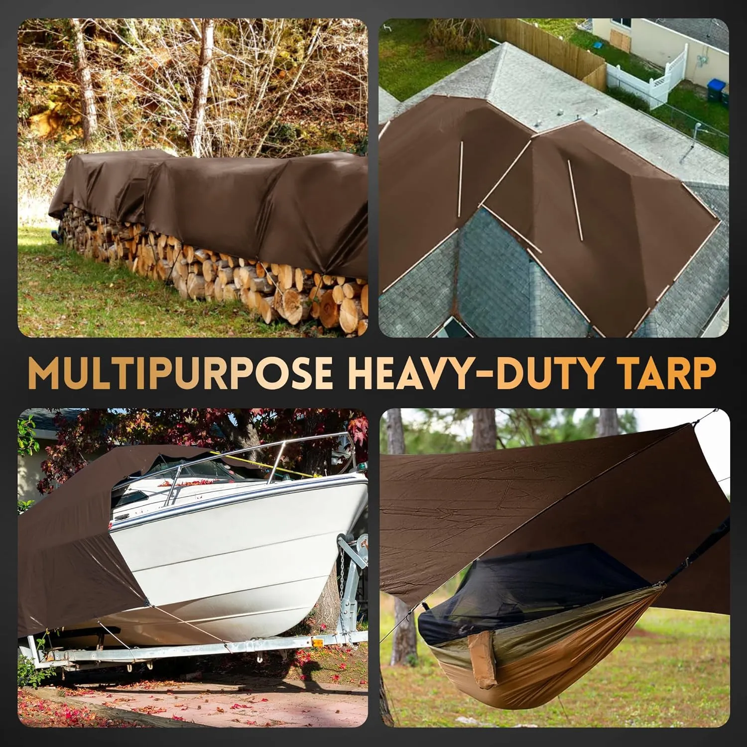 Tarp 8x10 ft Super Heavy Duty 16mil 100% Waterproof,Uv Resistant,High Durability Multipurpose Brown Tarp Suitable for Courtyards, Cars, Camping, Gardens, Pet Nests -by MVPNET