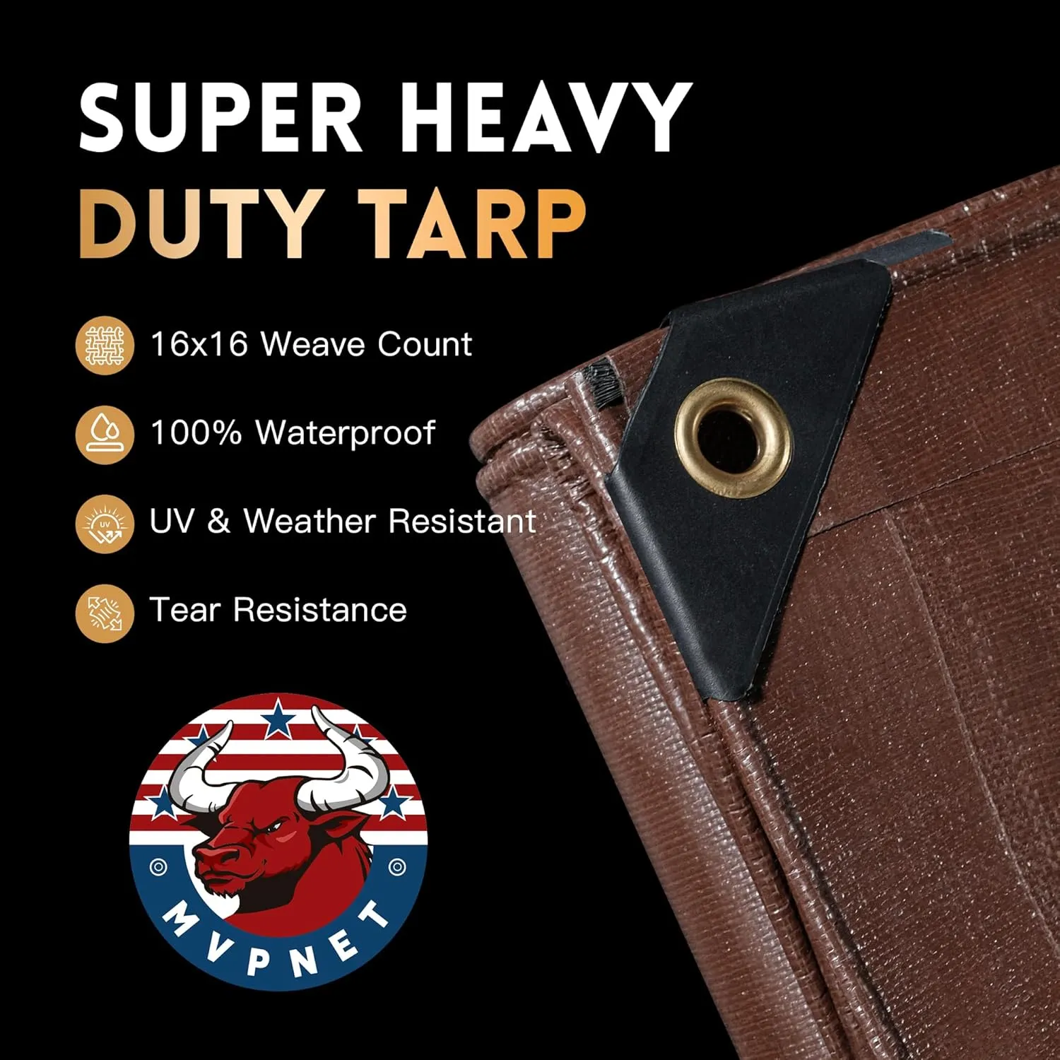 Tarp 8x10 ft Super Heavy Duty 16mil 100% Waterproof,Uv Resistant,High Durability Multipurpose Brown Tarp Suitable for Courtyards, Cars, Camping, Gardens, Pet Nests -by MVPNET