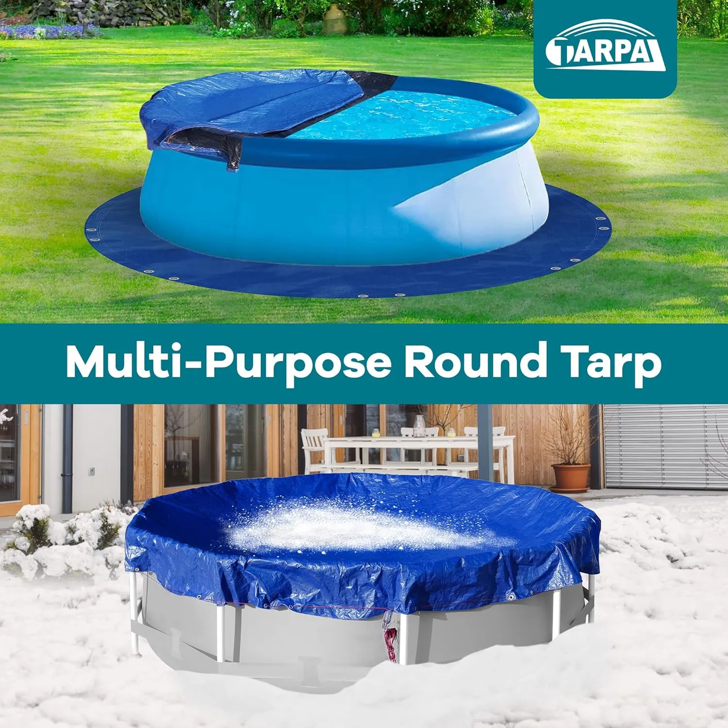 TARPAL 16ft Round tarp Waterproof 8mil Poly Tarps Pool Cover Multifunctional Tarpaulin Pool Covers for Above Ground Pools Dust and UV Resistance .（Blue/Black）