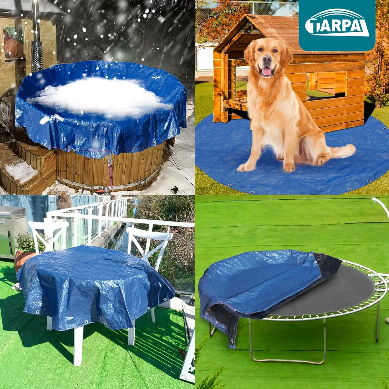 TARPAL 16ft Round tarp Waterproof 8mil Poly Tarps Pool Cover Multifunctional Tarpaulin Pool Covers for Above Ground Pools Dust and UV Resistance .（Blue/Black）