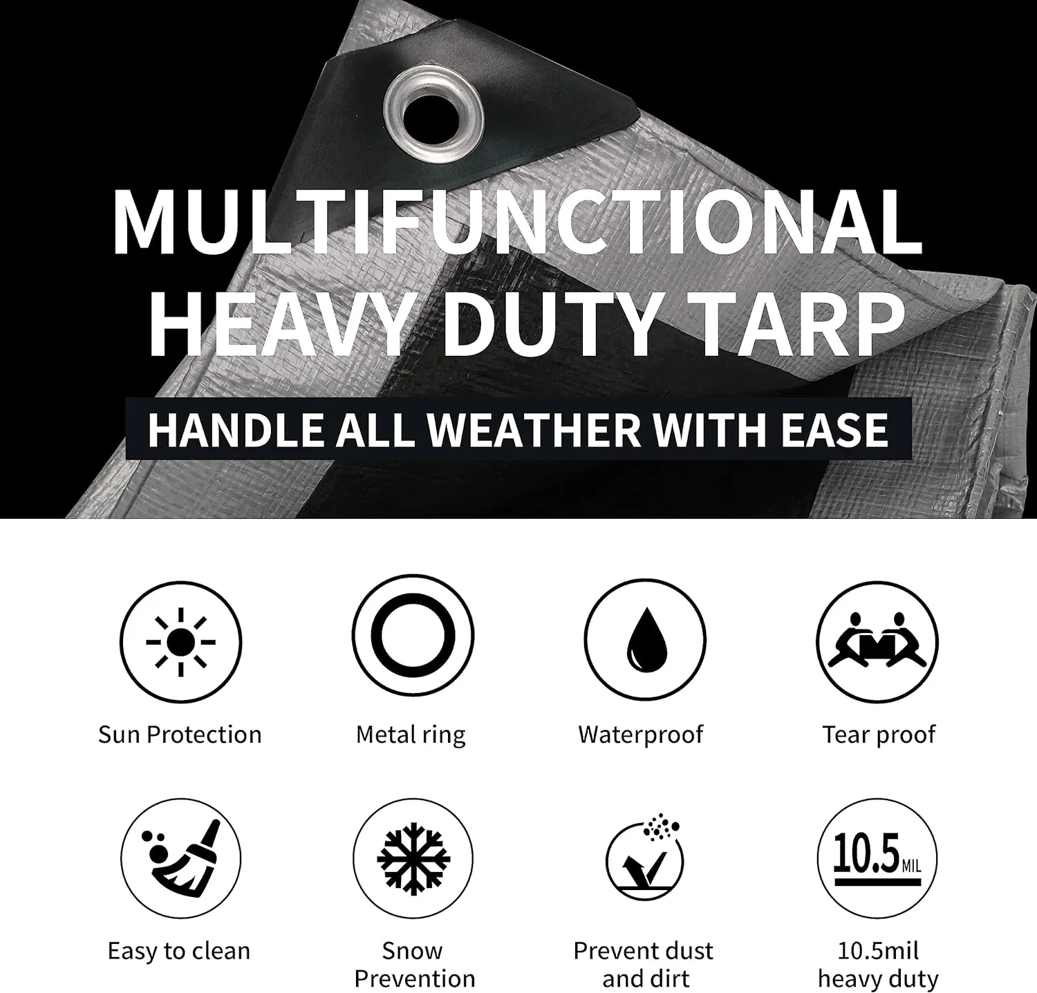 TARPAL 8x10 Feet Tarp Silver 10.5Mil (2-Pack) Multipurpose Protective Cover Heavy Duty Tarp Waterproof,Snow or UV Protection, Durable Reinforced Edges