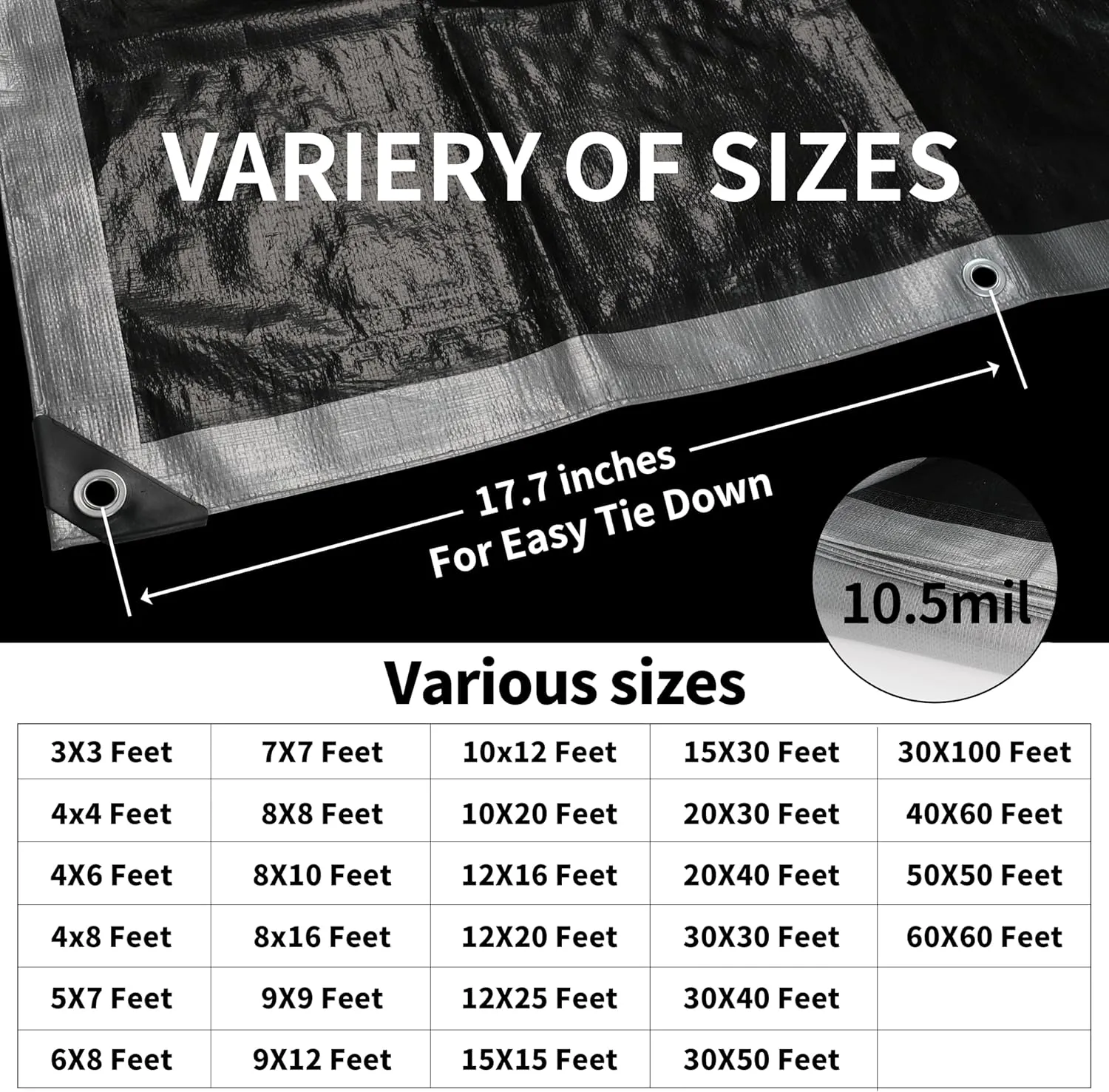 TARPAL 8x10 Feet Tarp Silver 10.5Mil (2-Pack) Multipurpose Protective Cover Heavy Duty Tarp Waterproof,Snow or UV Protection, Durable Reinforced Edges