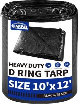 TARPAL Tarp 10x12 Feet Heavy Duty Tarps 14mil D-Ring Waterproof Tarp for Outdoors UV Protection Triangular Sewing Design Reinforced Corners and Edges（Black）