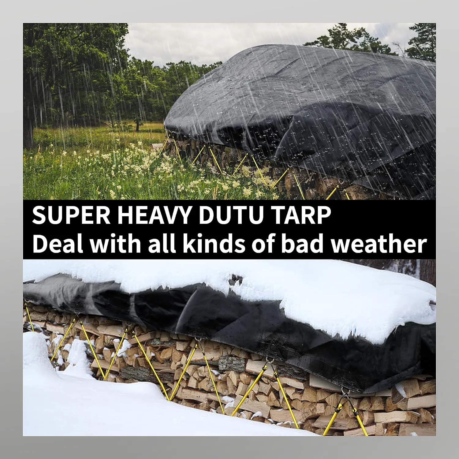TARPAL Tarp 10x12 Feet Heavy Duty Tarps 14mil D-Ring Waterproof Tarp for Outdoors UV Protection Triangular Sewing Design Reinforced Corners and Edges（Black）