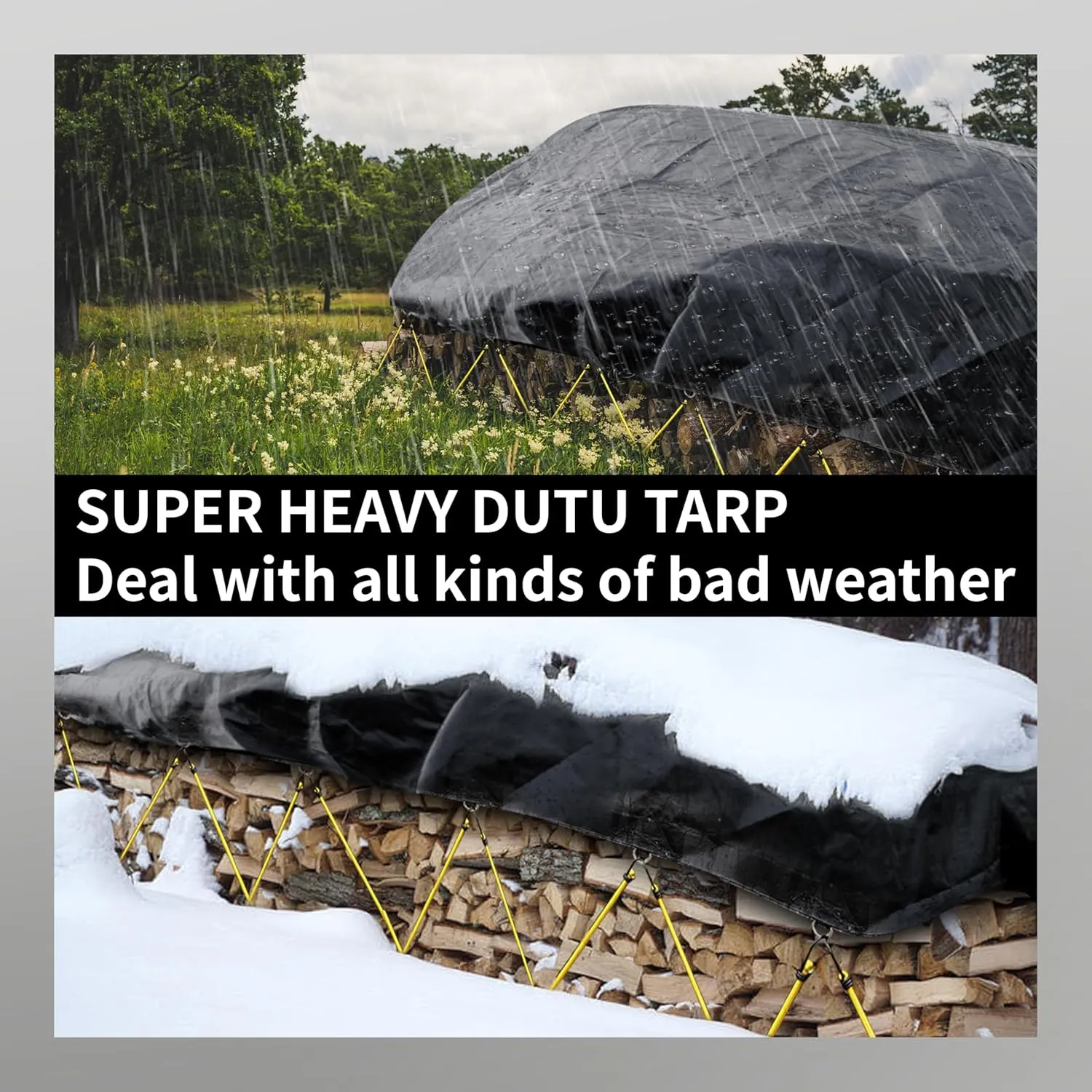 TARPAL Tarp 4x4 Feet (2pack) Heavy Duty Tarps 14mil D-Ring Waterproof Tarp for Outdoors UV Protection Triangular Sewing Design Reinforced Corners and Edges（Black）