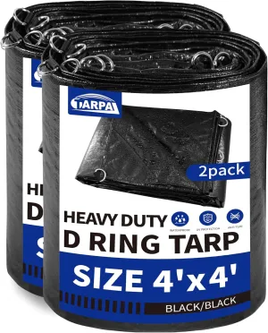 TARPAL Tarp 4x4 Feet (2pack) Heavy Duty Tarps 14mil D-Ring Waterproof Tarp for Outdoors UV Protection Triangular Sewing Design Reinforced Corners and Edges（Black）