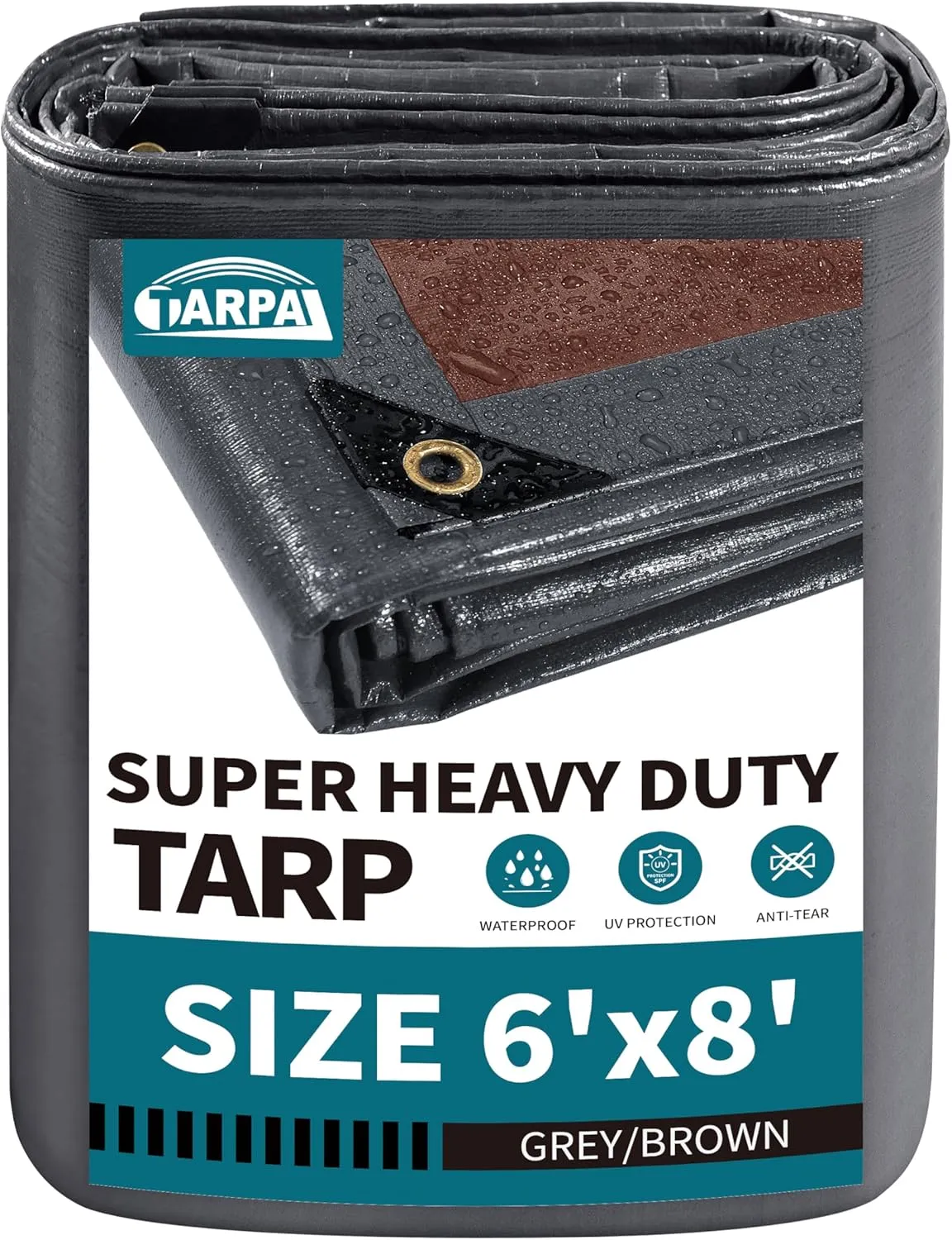 TARPAL tarp 6x8 Feet Super Heavy Duty Tarps Cover 20mil Waterproof UV Protection Rip and Tear Proof Tarpaulin with Grommets(Grey/Brown)