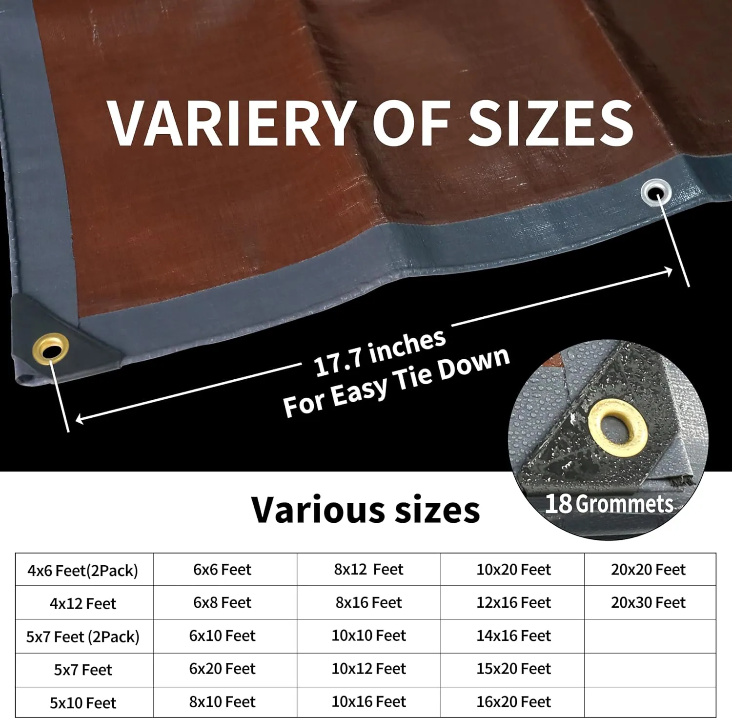 TARPAL tarp 6x8 Feet Super Heavy Duty Tarps Cover 20mil Waterproof UV Protection Rip and Tear Proof Tarpaulin with Grommets(Grey/Brown)