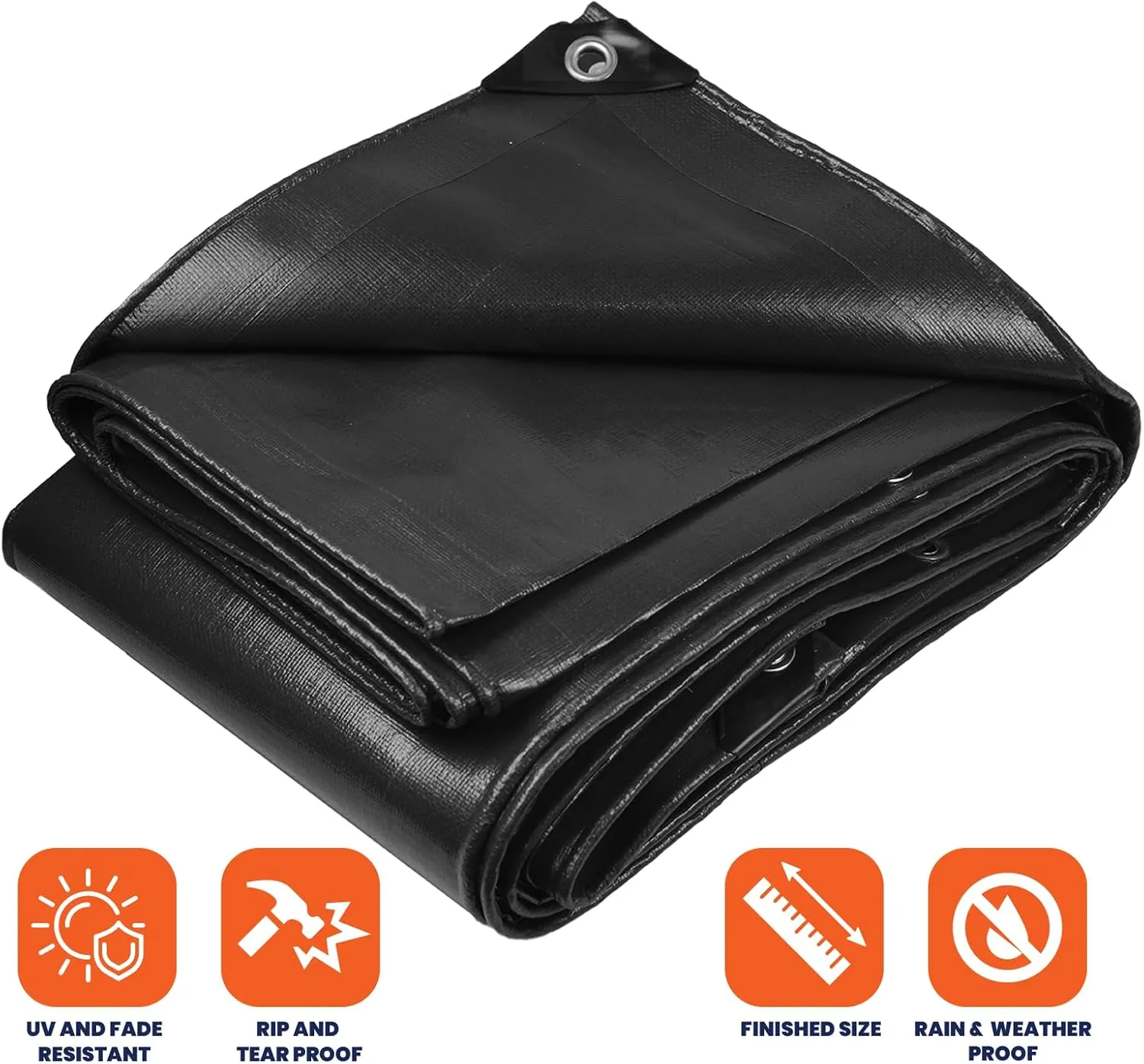 Tarpco Safety Extra Heavy Duty 14 Mil Tarp Cover, Waterproof, UV Resistant, Rip and Tear Proof, Poly Tarpaulin with Reinforced Edges for Roof, Camping, Patio, Pool, Boat (Black 8′ X 10′)