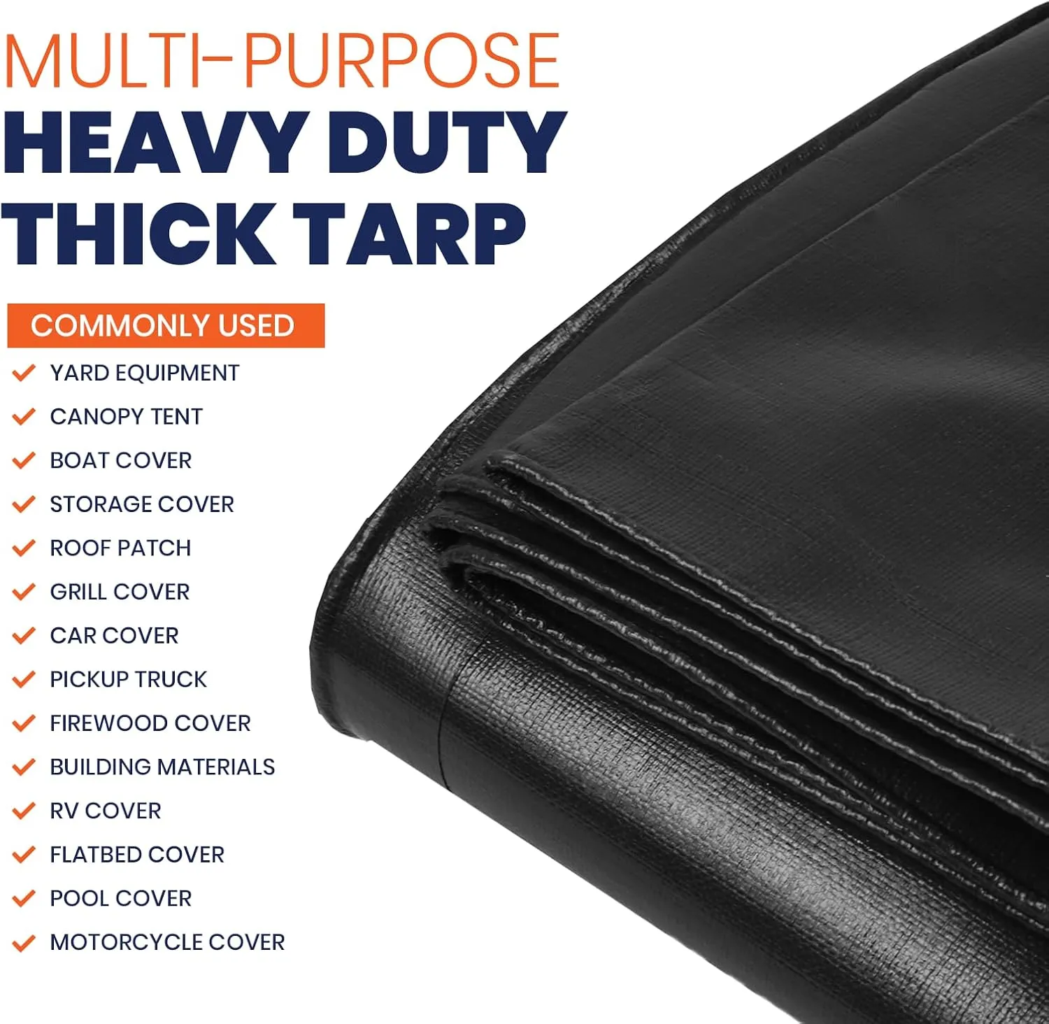 Tarpco Safety Extra Heavy Duty 14 Mil Tarp Cover, Waterproof, UV Resistant, Rip and Tear Proof, Poly Tarpaulin with Reinforced Edges for Roof, Camping, Patio, Pool, Boat (Black 8′ X 10′)