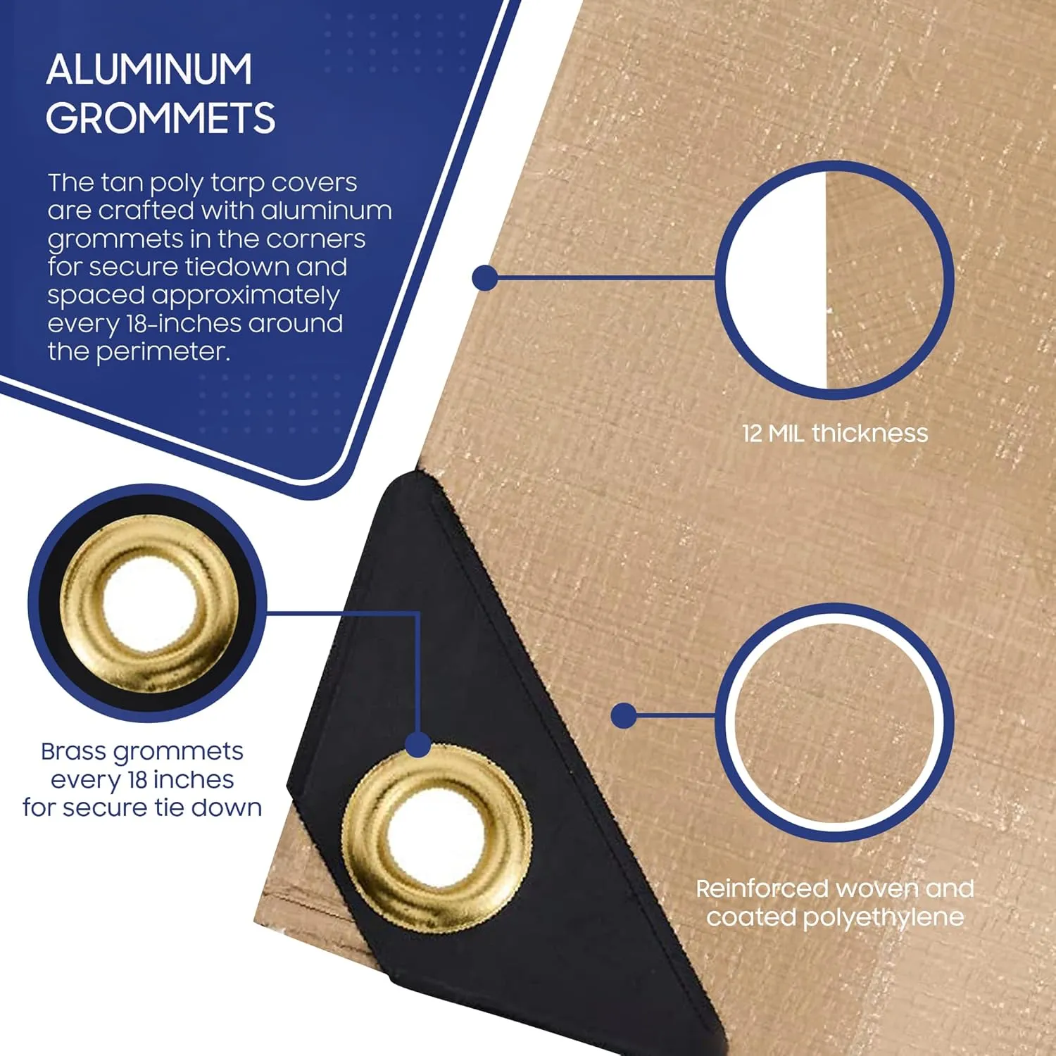 Tarps Now 12x16 Feet Poly Tarp |12 MIL Heavy Duty Waterproof Cover |Rip and Tear Proof Plastic Tarp with Rustproof Aluminum Grommets & Reinforced Edges |Ideal for Roof Repairs, Landscaping-Tan