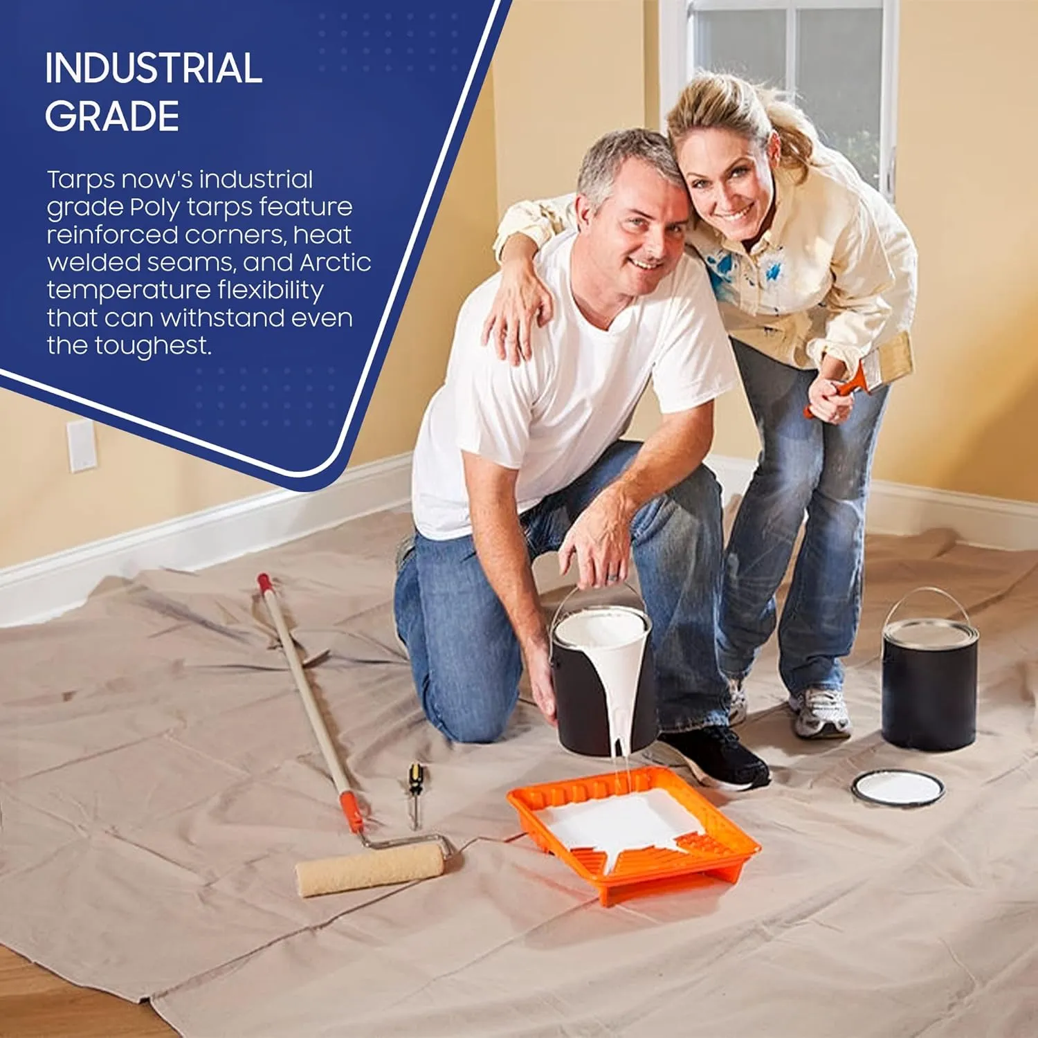Tarps Now 12x16 Feet Poly Tarp |12 MIL Heavy Duty Waterproof Cover |Rip and Tear Proof Plastic Tarp with Rustproof Aluminum Grommets & Reinforced Edges |Ideal for Roof Repairs, Landscaping-Tan