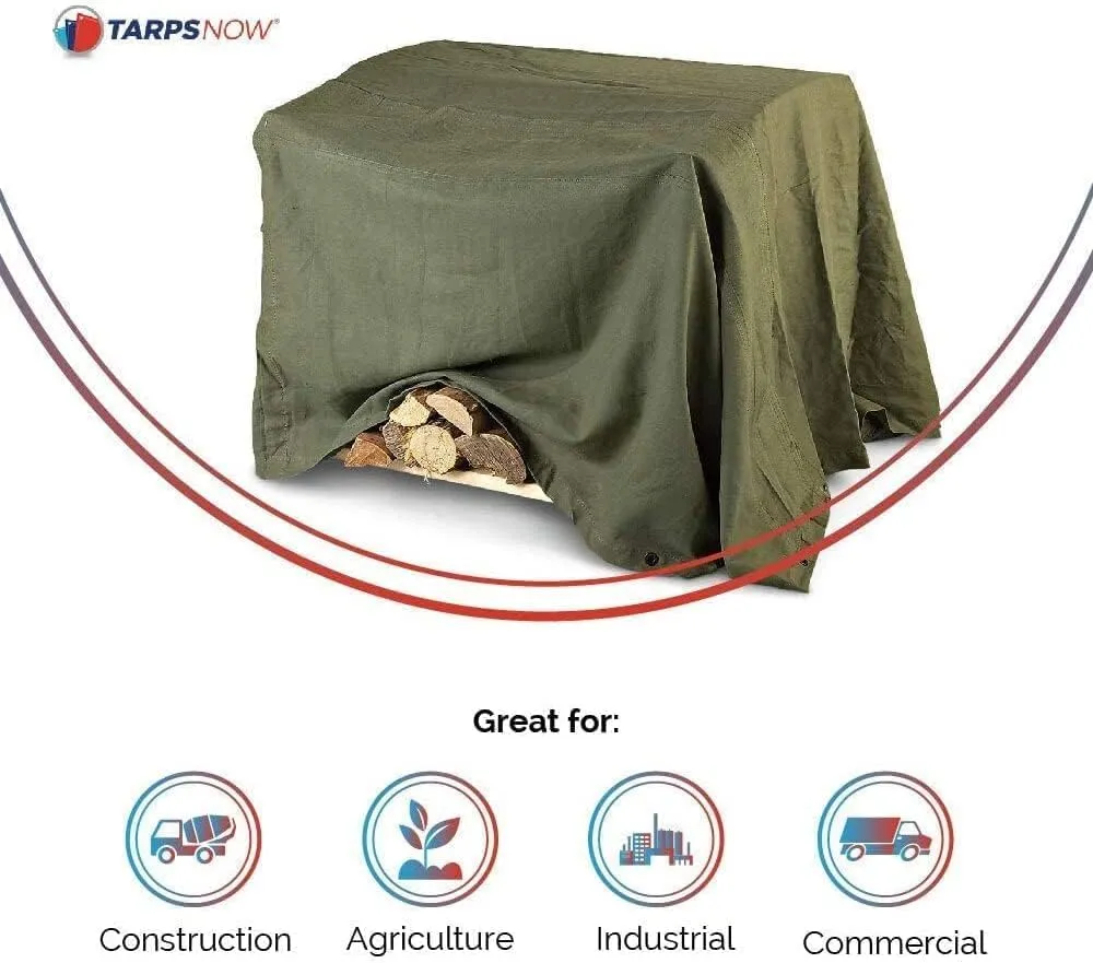 Tarps Now 30x30 ft Heavy Duty Canvas Tarp | 20 MIL Commercial Grade, Tear Resistant, Reinforced Edges, Brass Grommets | Ideal for Construction, Trucking, Manufacturing, Automotive – Olive Color