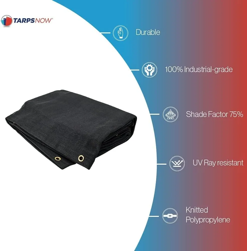 Tarps Now 6x12 ft Heavy Duty Mesh Tarp, 75% Sunblock Shade Cloth with Grommets & Reinforced Edges, Useful for Dump Trucks, Patio Privacy Screen, Wind Block, Canopies, & Pool Cover-Black