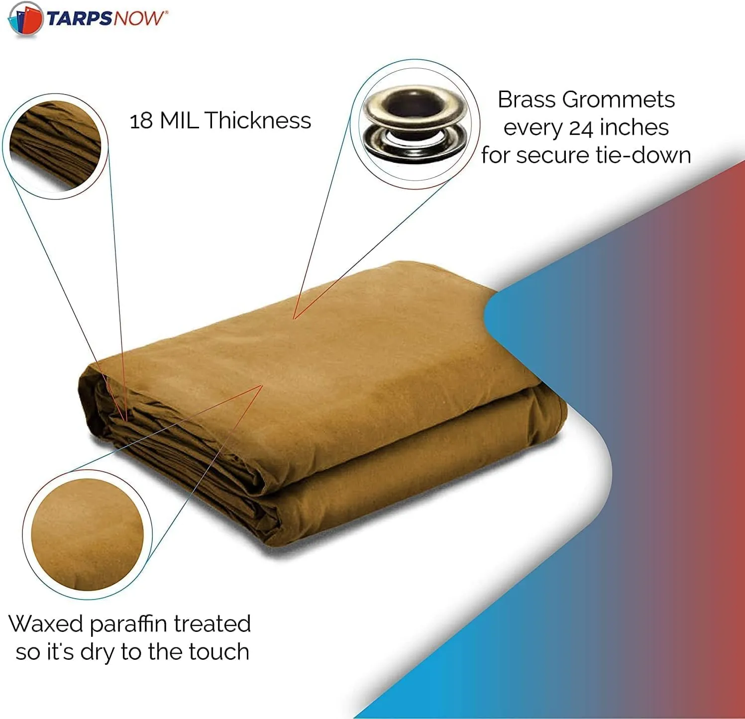 Tarps Now 7x9 ft Heavy Duty Canvas Tarp | 18 MIL Industrial Grade, Tear Resistant, Reinforced Edges, Nickel Plated Grommets | Ideal for Construction, Trucking, Manufacturing, Automotive – Tan Color