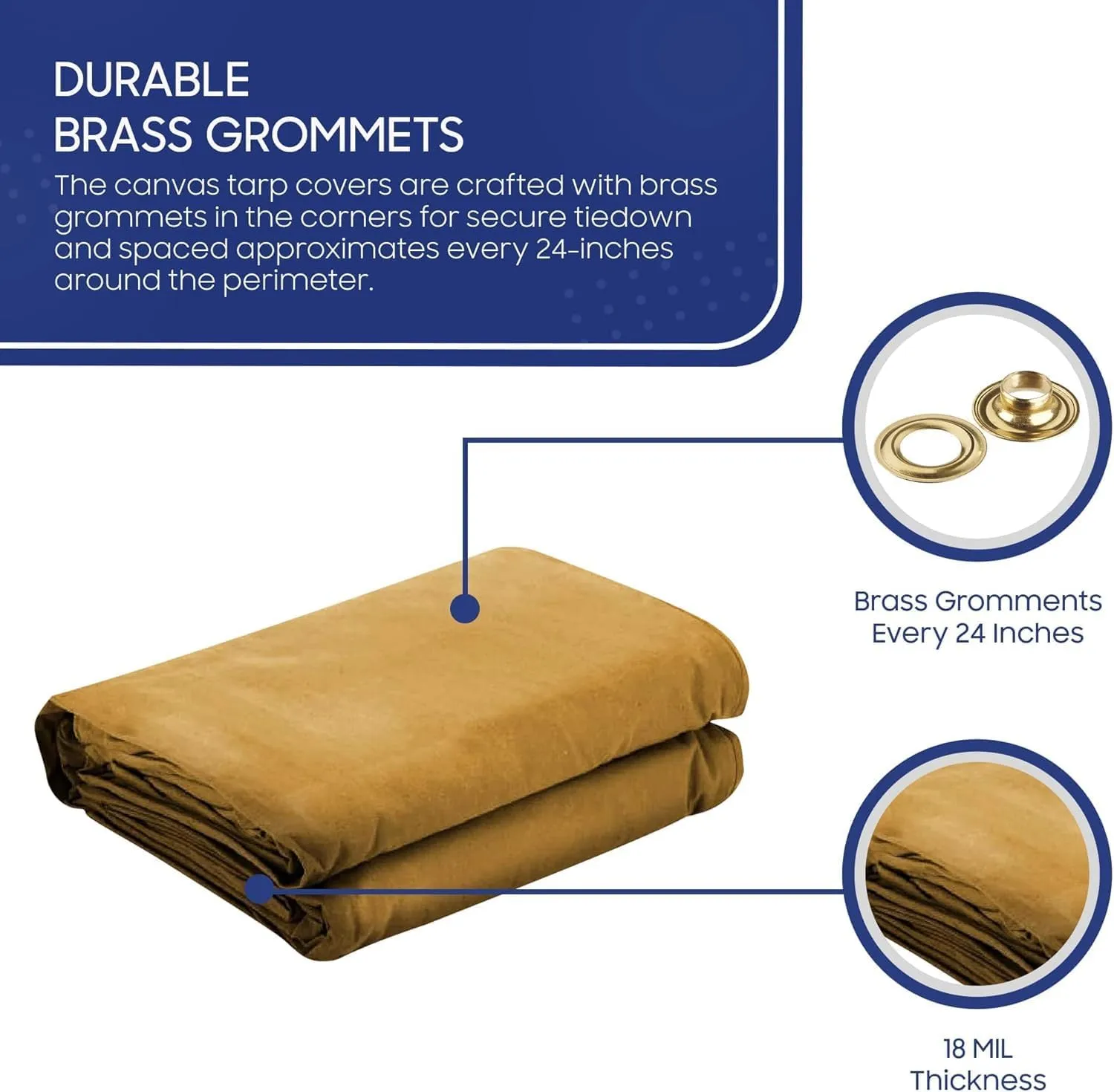 Tarps Now 7x9 ft Heavy Duty Canvas Tarp | 18 MIL Industrial Grade, Tear Resistant, Reinforced Edges, Nickel Plated Grommets | Ideal for Construction, Trucking, Manufacturing, Automotive – Tan Color