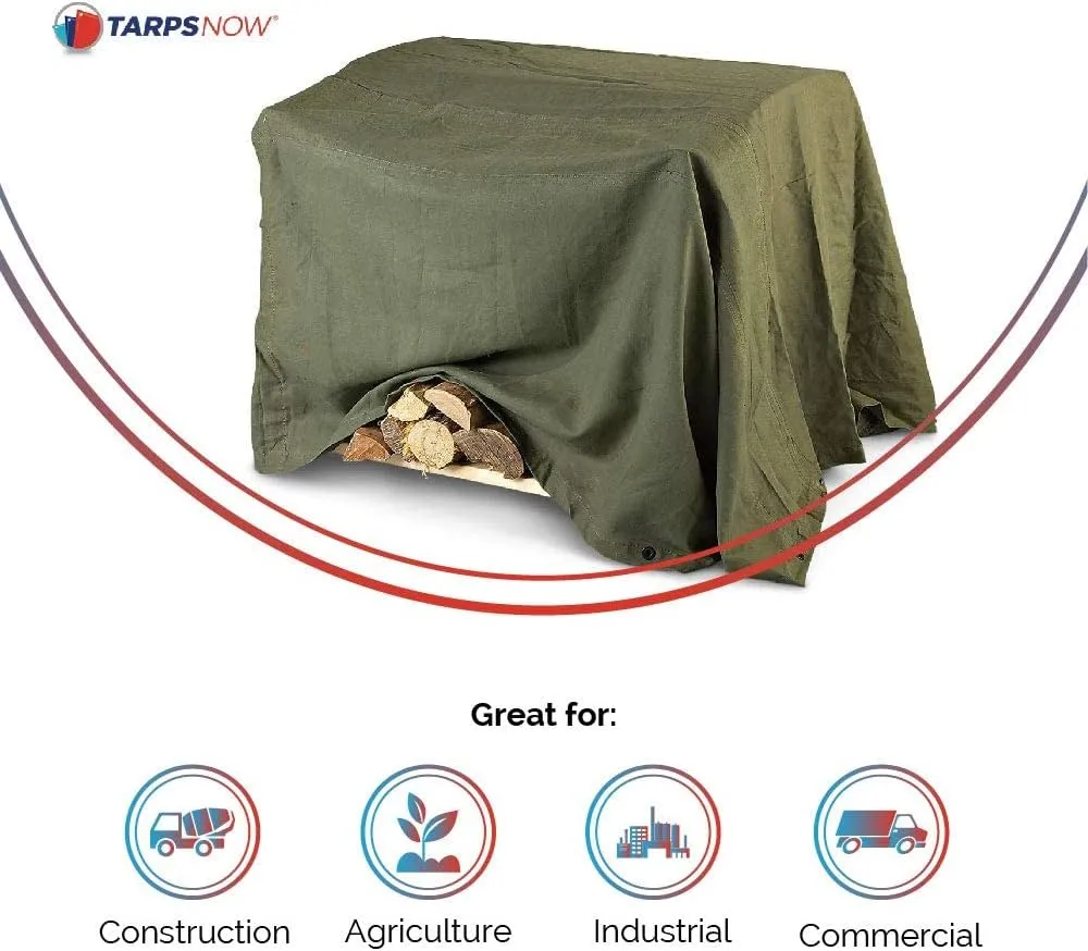 Tarps Now 7x9 ft Heavy Duty Canvas Tarp | 20 MIL Commercial Grade, Tear Resistant, Reinforced Edges, Brass Grommets | Ideal for Construction, Trucking, Manufacturing, Automotive – Olive Color