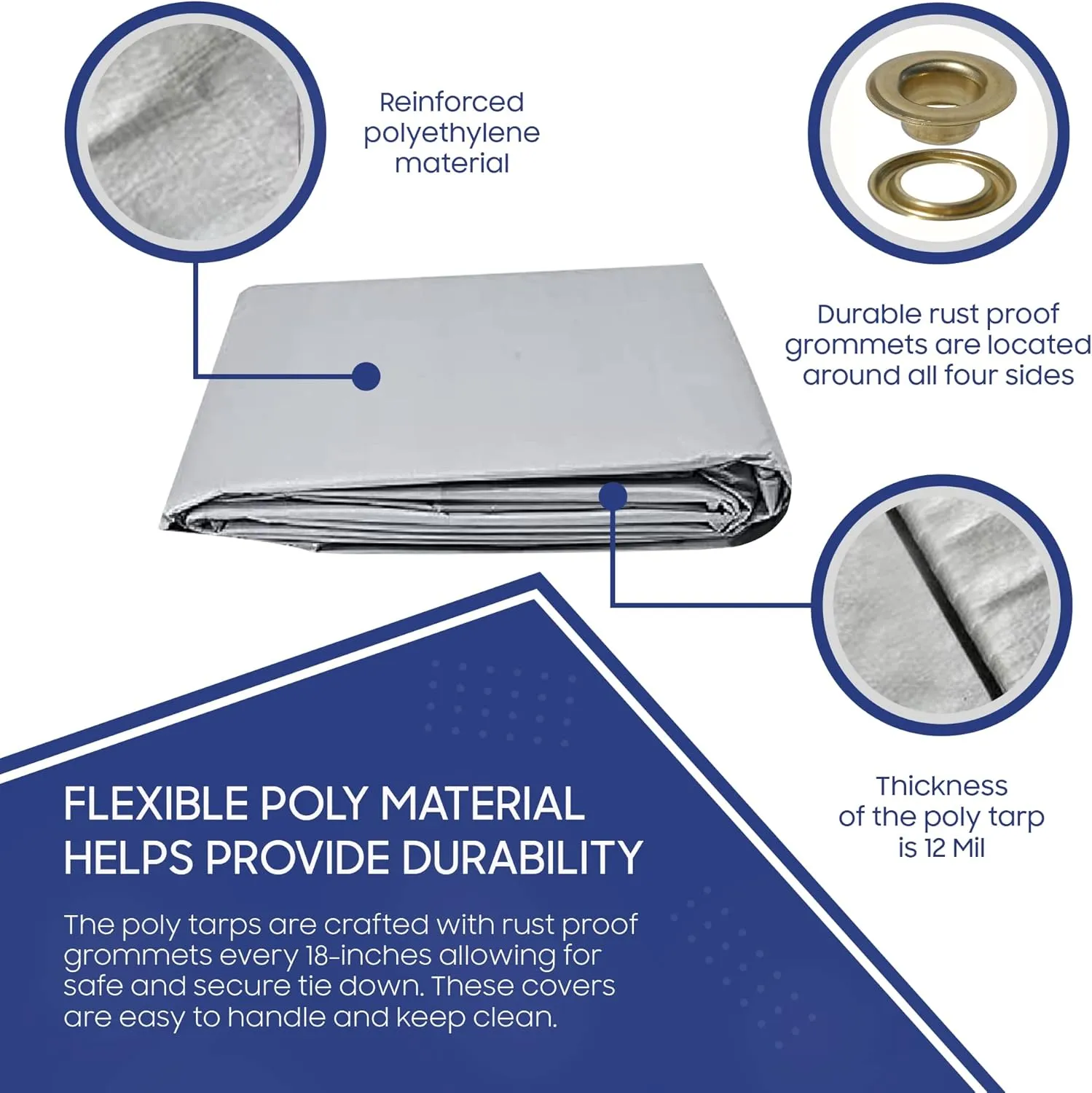 Tarps Now 8x30 Feet Poly Tarp |12 MIL Heavy Duty Waterproof Cover |Rip and Tear Proof Plastic Tarp with Rustproof Aluminum Grommets & Reinforced Edges |Ideal for Roof Repairs, Landscaping-Silver