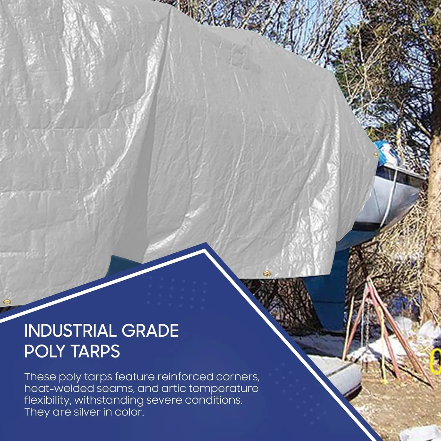 Tarps Now 8x30 Feet Poly Tarp |12 MIL Heavy Duty Waterproof Cover |Rip and Tear Proof Plastic Tarp with Rustproof Aluminum Grommets & Reinforced Edges |Ideal for Roof Repairs, Landscaping-Silver