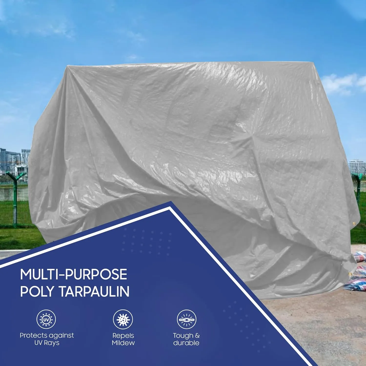 Tarps Now 8x30 Feet Poly Tarp |12 MIL Heavy Duty Waterproof Cover |Rip and Tear Proof Plastic Tarp with Rustproof Aluminum Grommets & Reinforced Edges |Ideal for Roof Repairs, Landscaping-Silver