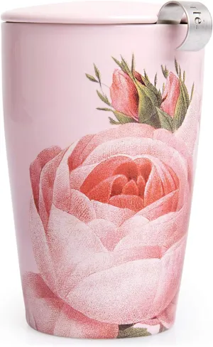 Tea Forte Jardin Double-Walled Ceramic Kati Cup with Removable Stainless Steel Infuser Basket and Lid, Steeps 12 oz Loose Leaf Tea, Lid and Cup Dishwasher & Microwave Safe, Gifts for Mom
